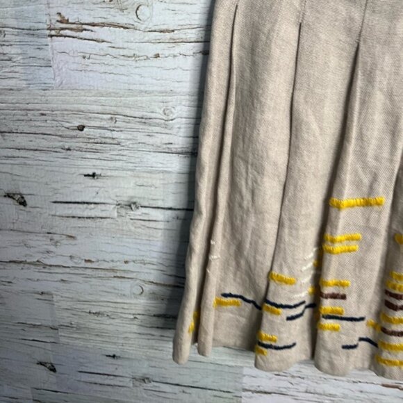 Maeve Anthropologie Women’s Beige  Hatch Mark 100% Linen Pleated Skirt Size 0 - Picture 2 of 9